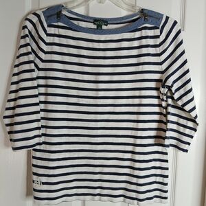 LRL Nautical Striped 100% Cotton Women's Top Sz Large